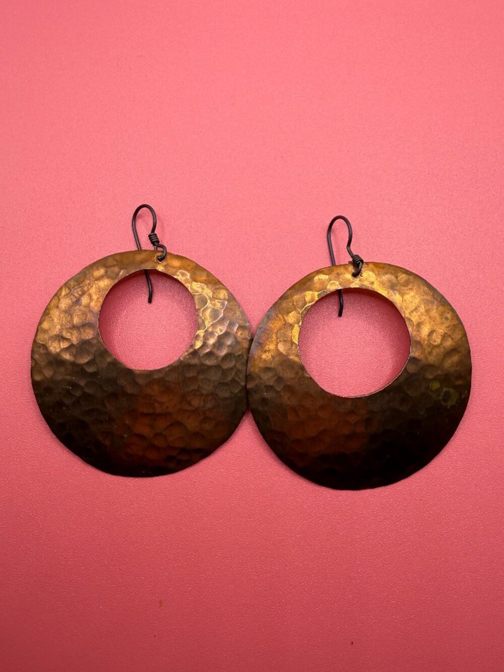 Douglas Etsitty Large Copper Circle Earrings Pierced Signed Navajo